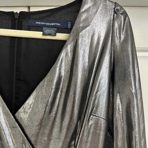 French Connection Silver Dress. Mini + Long Sleeve - Picture 3 of 4